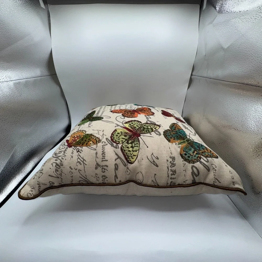 Pier 1 Imports 15x15 Luxury Throw Pillow Embroidered Rainbow‎ Butterfly Decor
